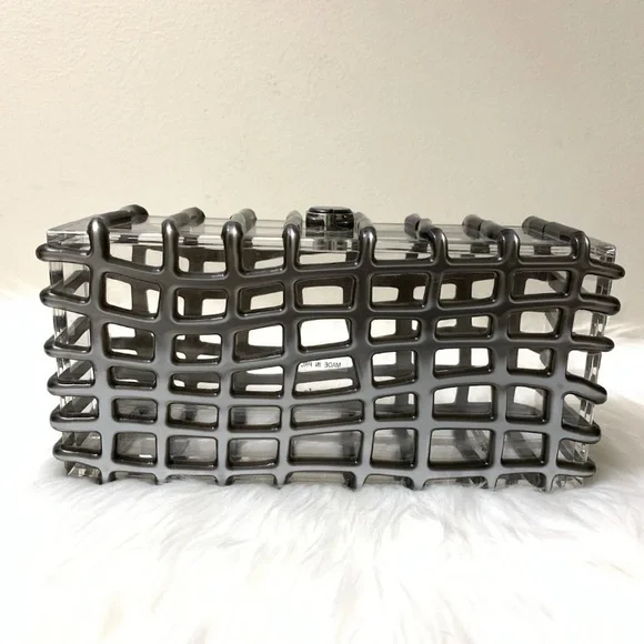 Cult Gaia Rina Caged Clear Acrylic Clutch Bag In Shiny Silver NEW IN BOX $388 - Picture 5 of 15
